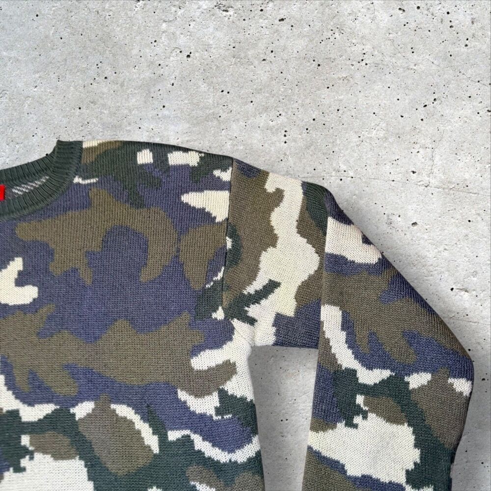 Dickies Girl Camo Knit Sweater Green Pullover Crewneck Acrylic Size L - Picture 3 of 10